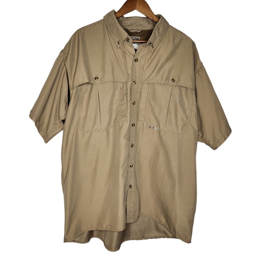 Drake Waterfowl System Tan Vented Button Down SS Shirt Outdoors Fishing Size XL